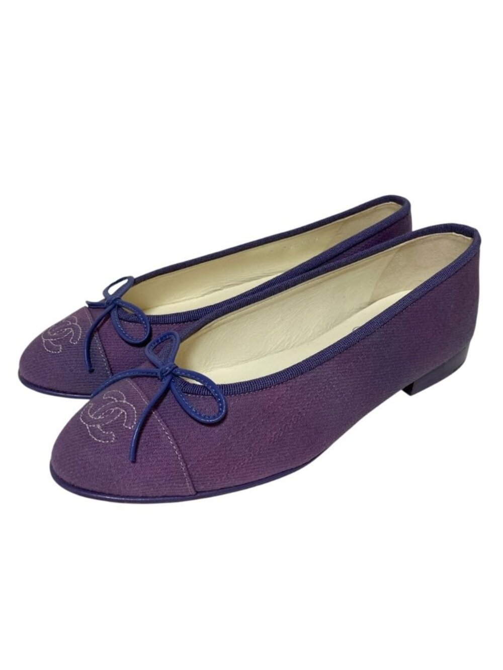 Chanel CC Logo Ribbon Ballerina Flat Pumps Ballet Shoes Purple Spring
